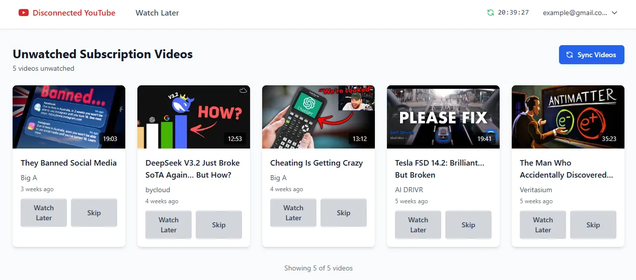 Disconnected YouTube